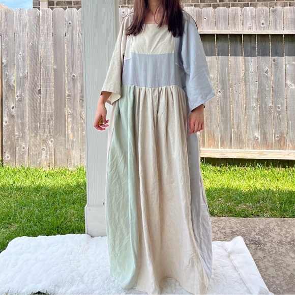 100% Linen | Handmade Quilted Linen Dress | SKU 04171 - Picture 7 of 10